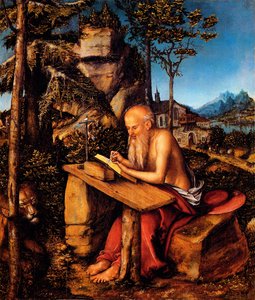荒野の聖ヒエロニムス-風景の中の聖ヒエロニムス 作： Lucas Cranach the Elder